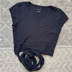 Anthropologie Black Wrap Crop Top